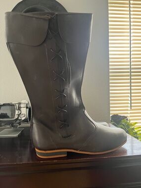 Unisex Dark Brown Lace-Back Tall Riding Boots